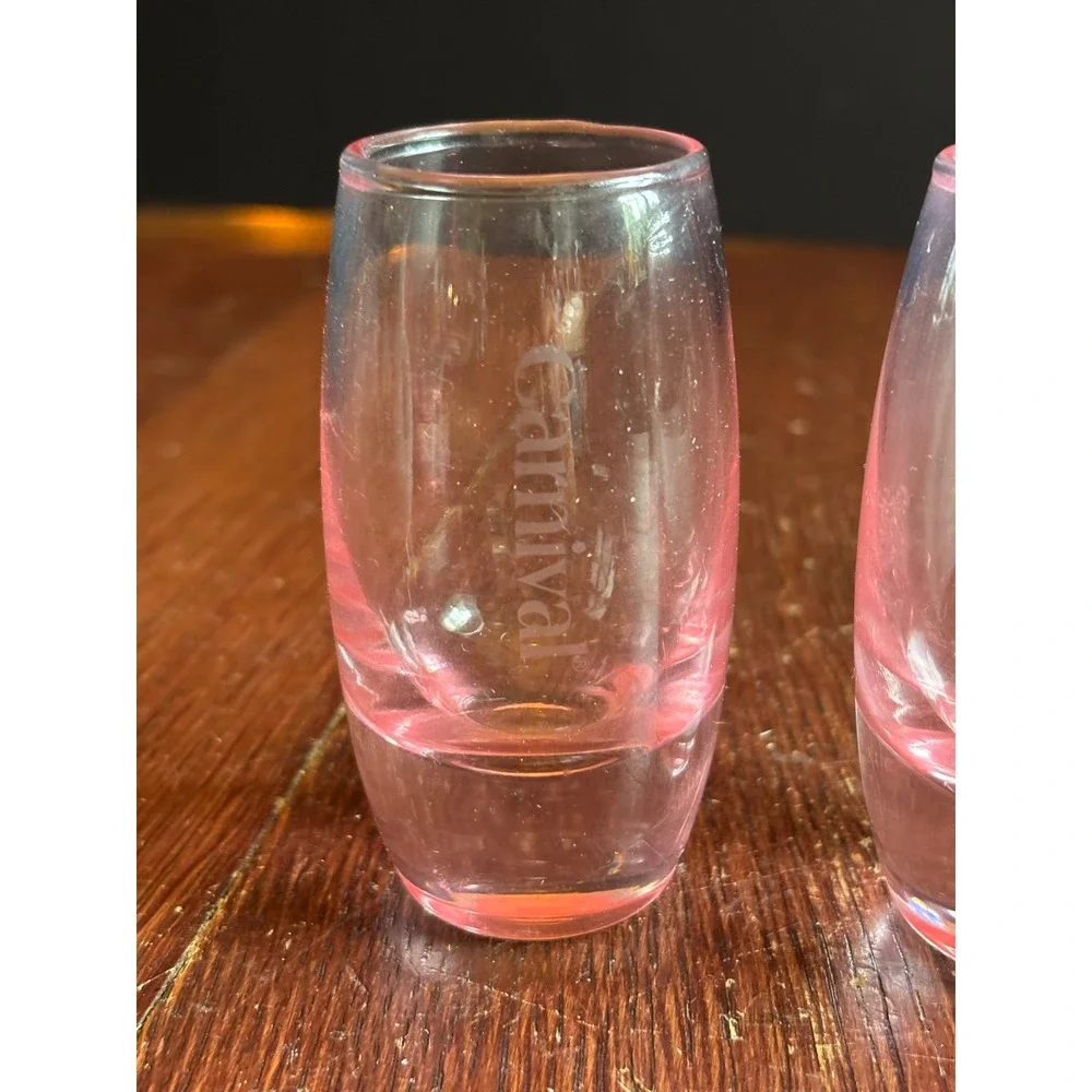 Carnival Cruise Line Pink Souvenir Shot Glasses Set of 2 Etched Logo Barware
